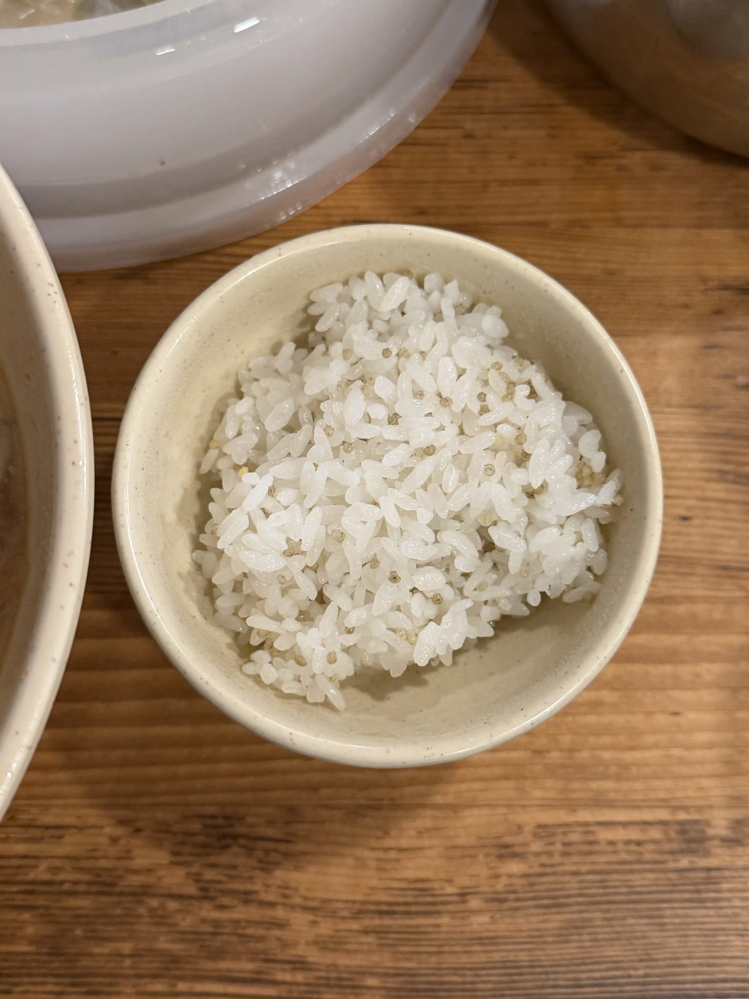 Small bowl of plain rice served at Myeongdong Kyoja for adding to leftover broth