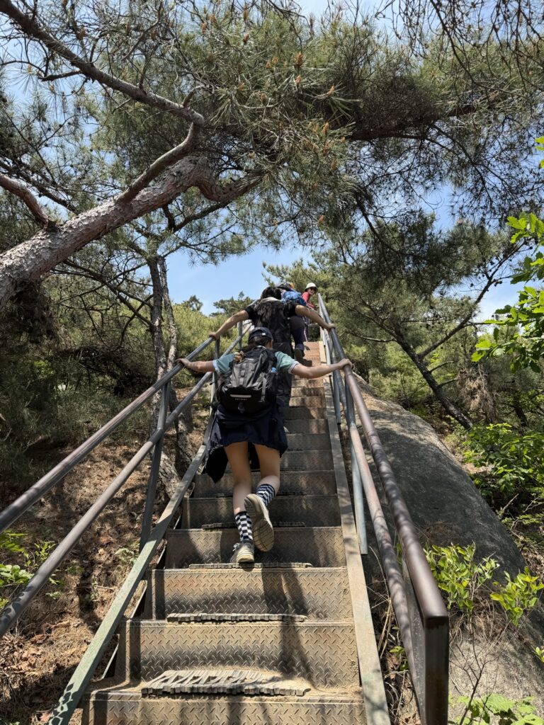 Steep stone steps and fortress wall on the final approach to Inwangsan summit
