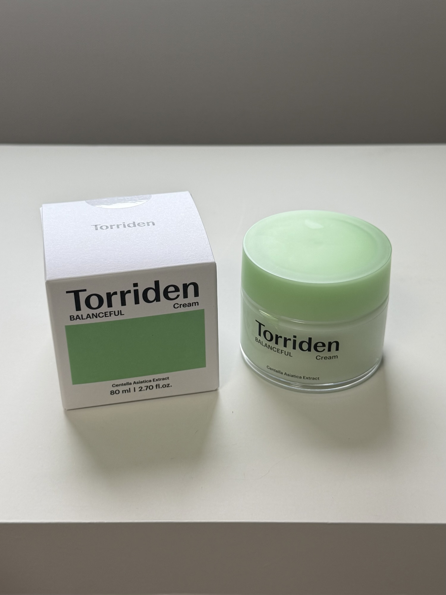 Torriden Balanceful Cica Cream packaging detail showing the patented calming complex and micro-sized T-TECA delivery messaging