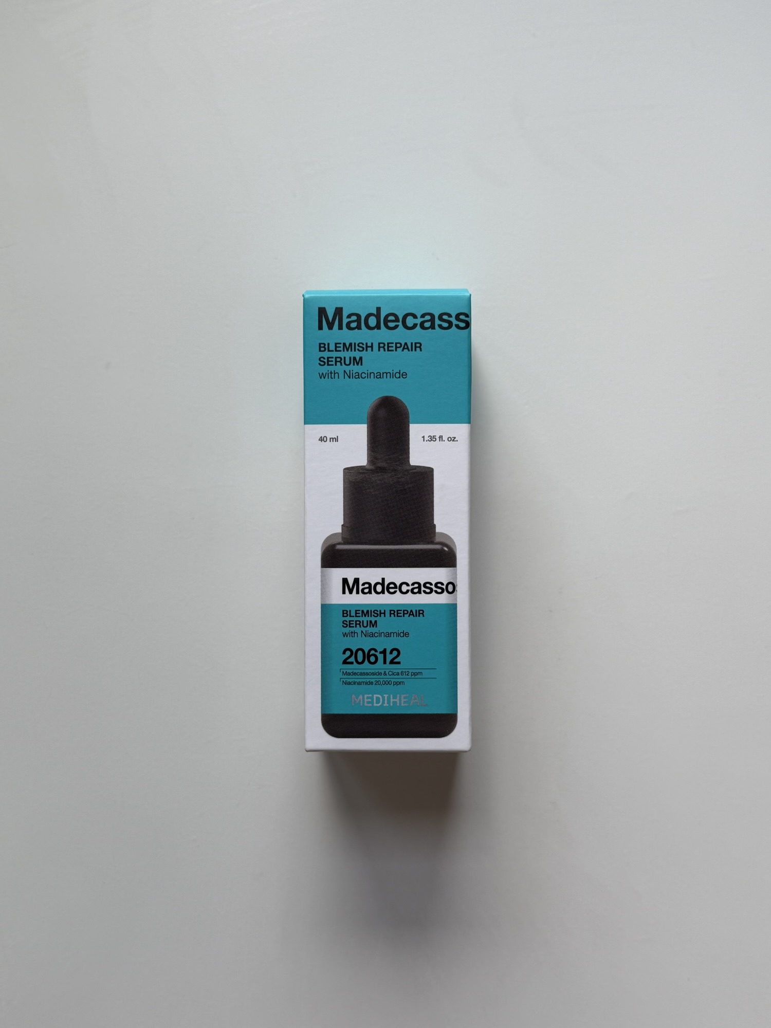 Mediheal Madecassoside Blemish Repair Serum box standing on a white surface