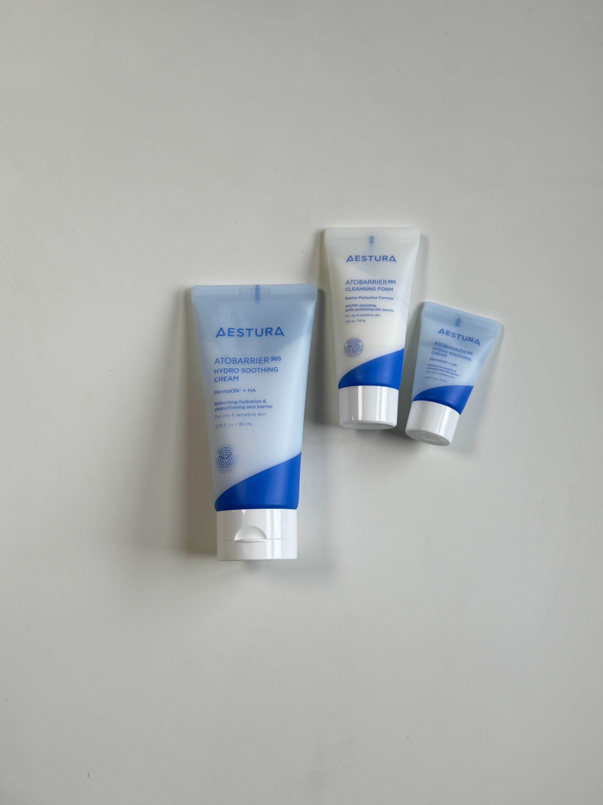 Aestura Atobarrier 365 Hydro Soothing Cream tube with box and mini products