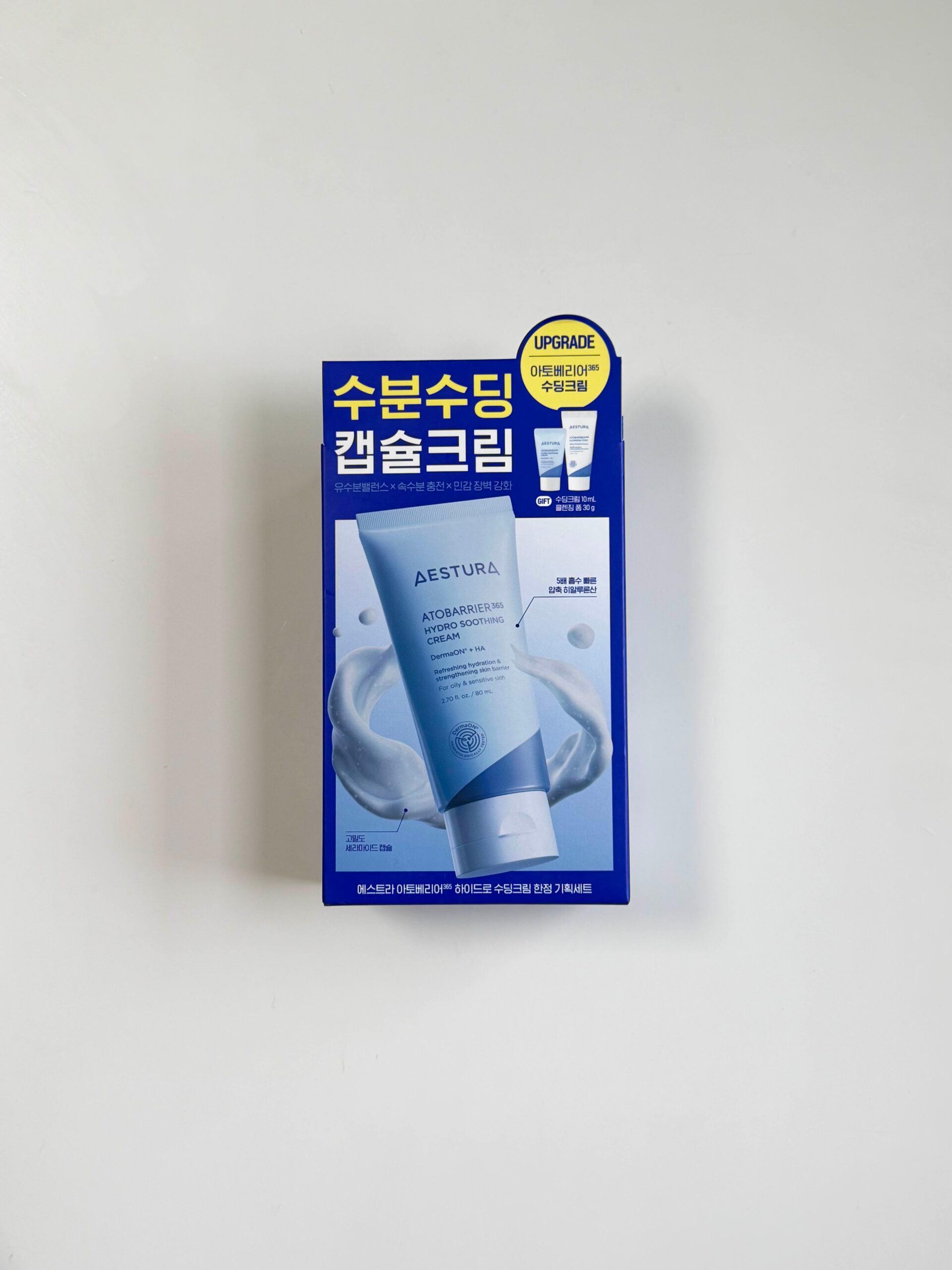 Aestura Atobarrier 365 Hydro Soothing Cream box showing the renewed 80ml volume