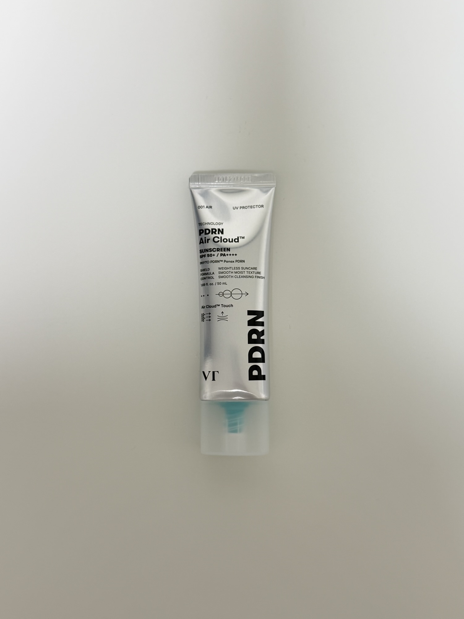 VT PDRN Air Cloud Sunscreen ingredient panel with panthenol ectoin and hyaluronic acid