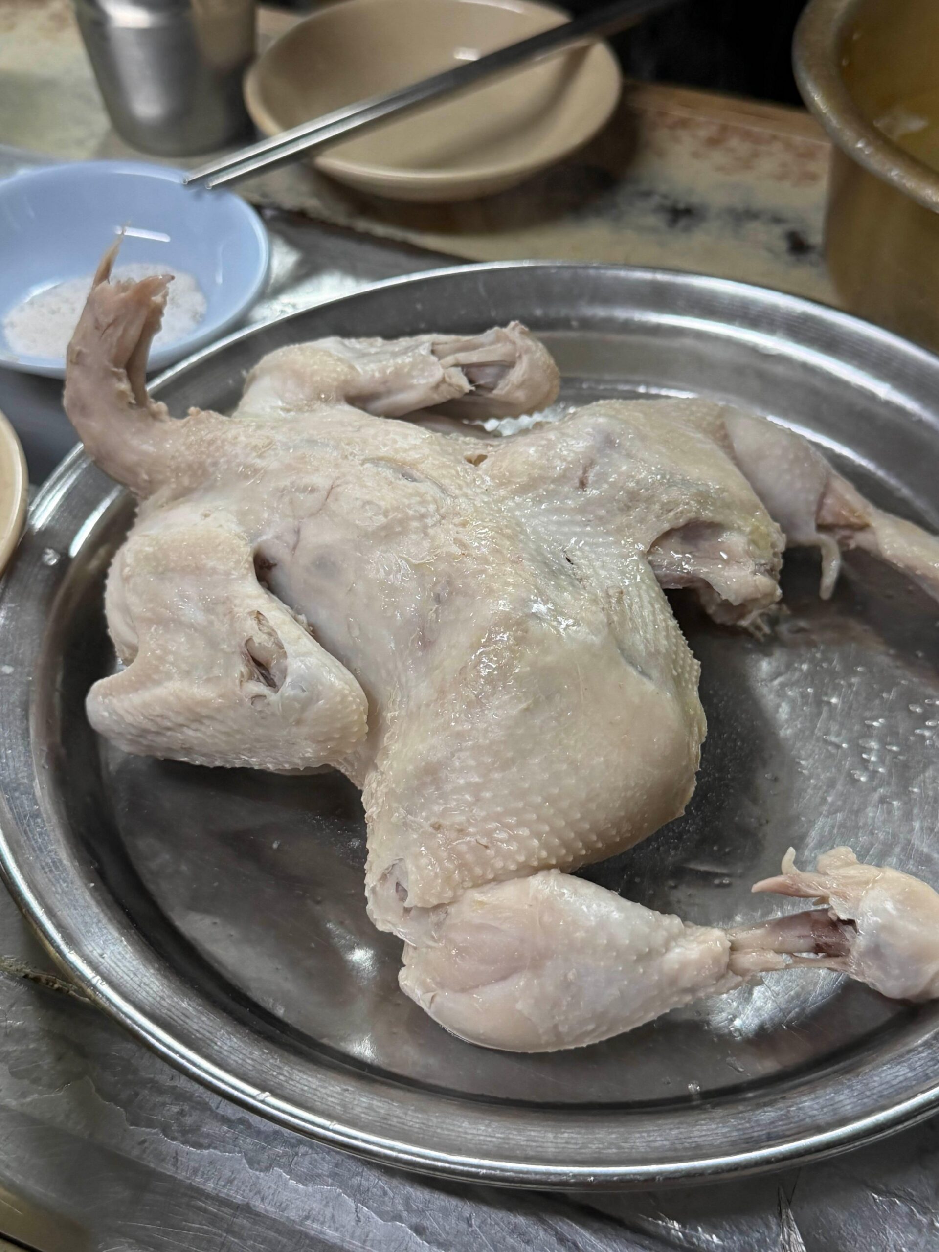 Whole chicken baeksuk served for two at Sarangbang Kalguksu