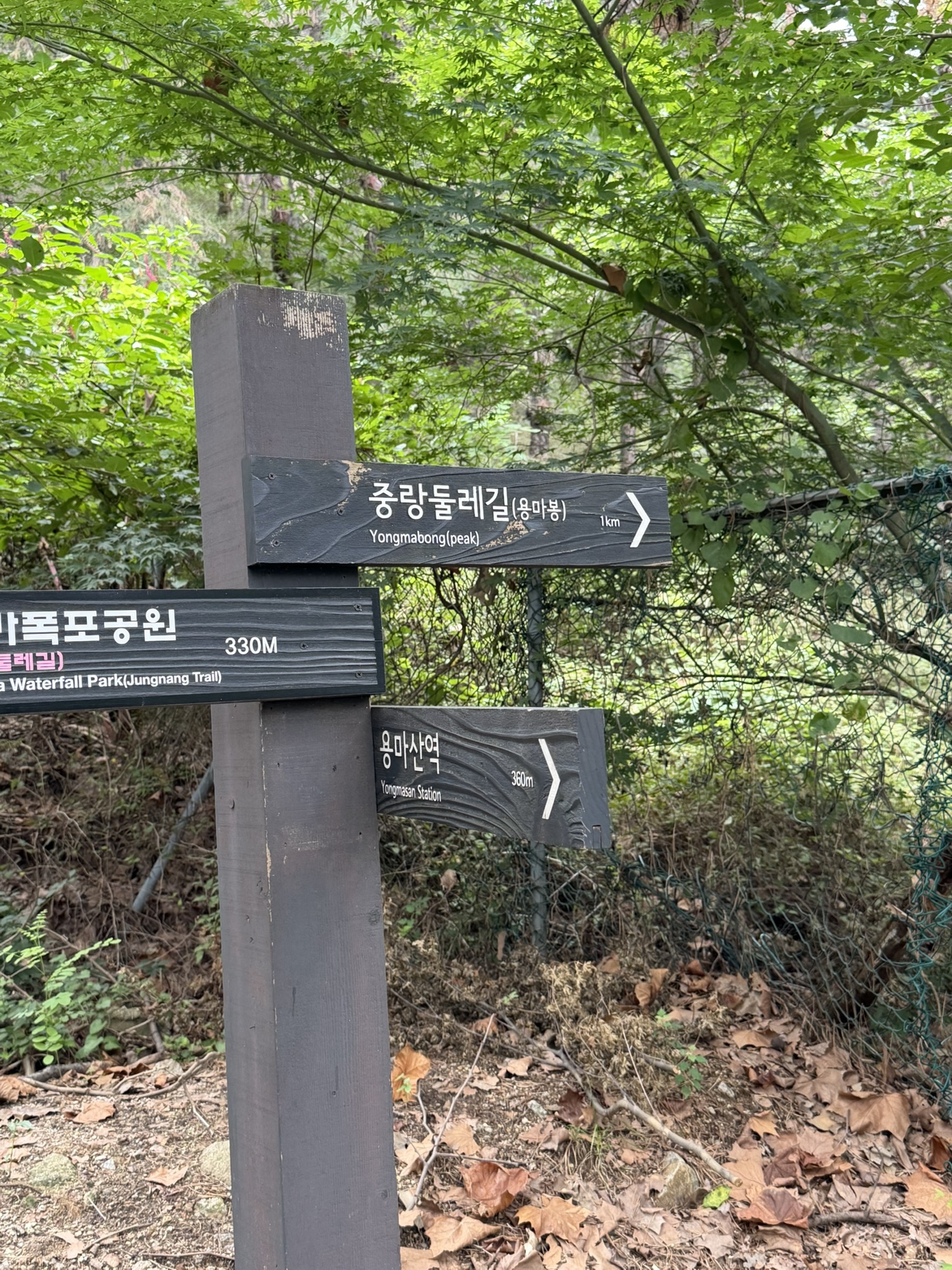 Clear trail direction sign for Yongmasan and Yongmabong