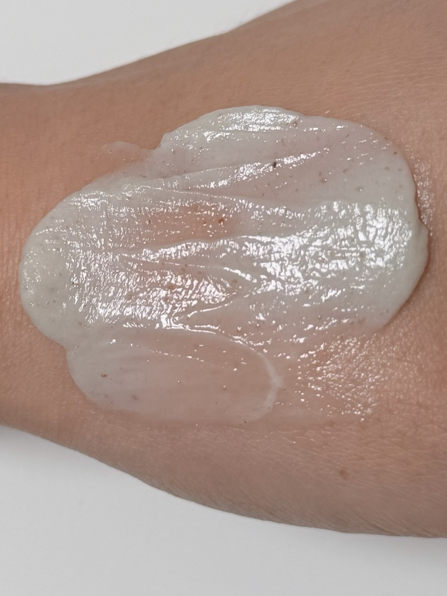 Close-up of Beplain Mung Bean Cleansing Foam texture showing tiny mung bean powder particles
