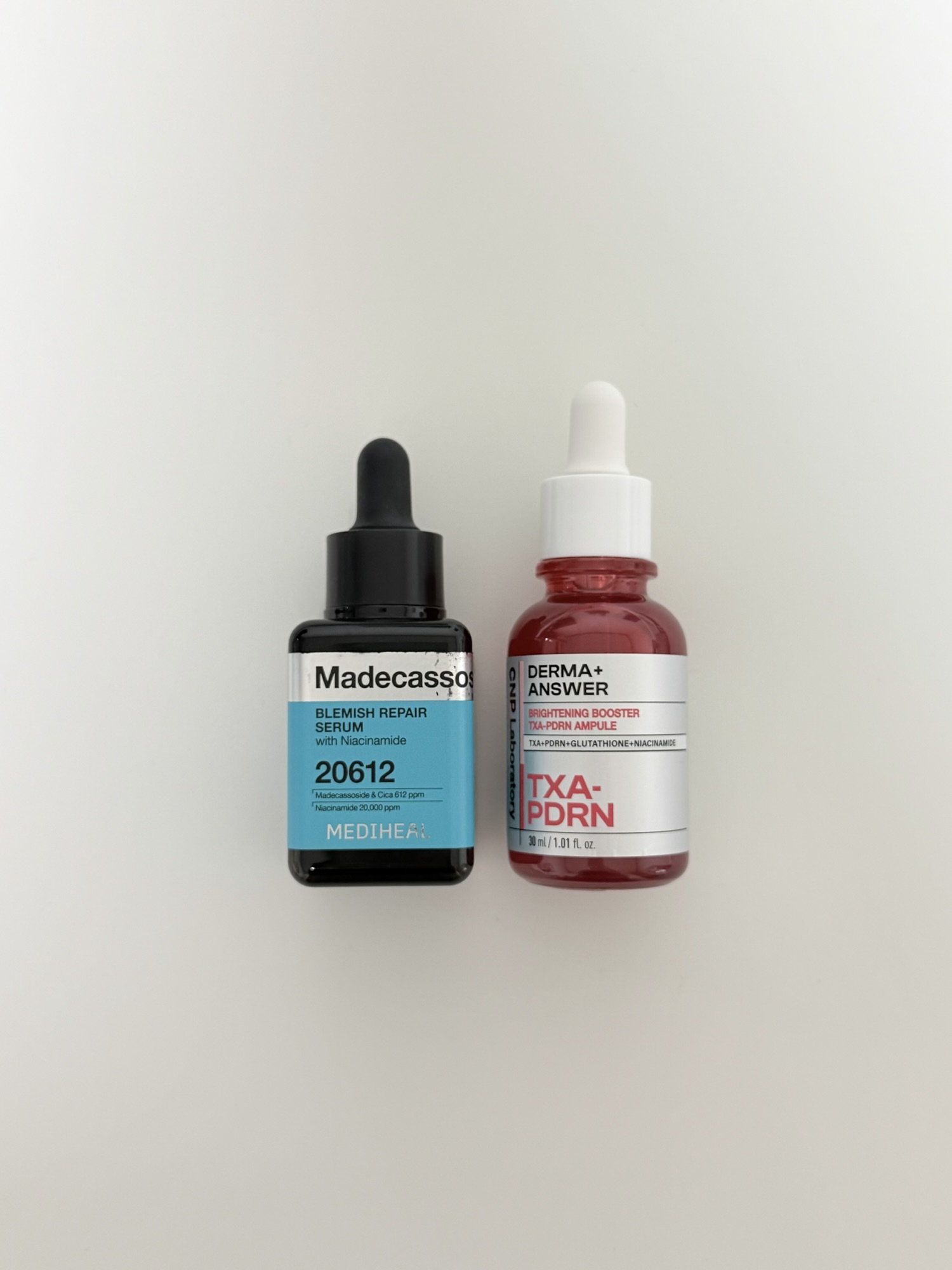 Mediheal Madecassoside Serum next to CNP TXA-PDRN Ampule