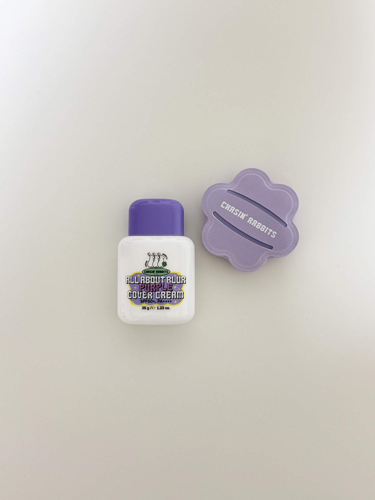 Chasin' Rabbits Purple Cover Cream 35g showing its SPF50 PA++++ label