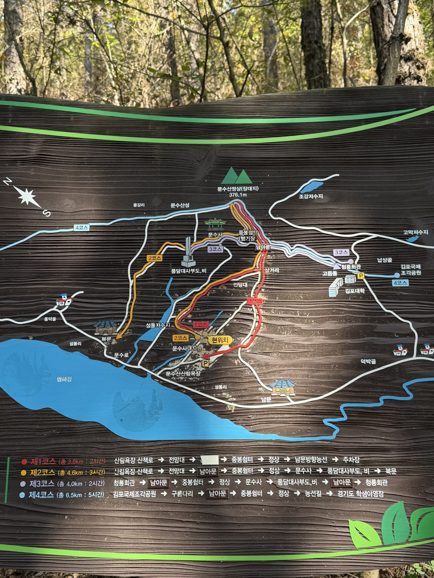 Trail map showing the four Munsusan hiking courses