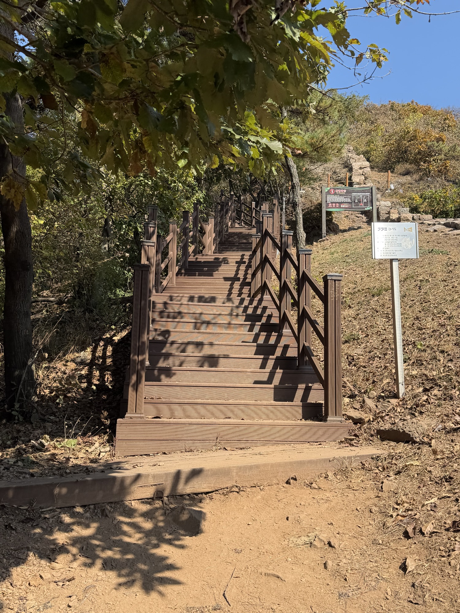 Wooden stairs near the upper section of Munsusan Course 1